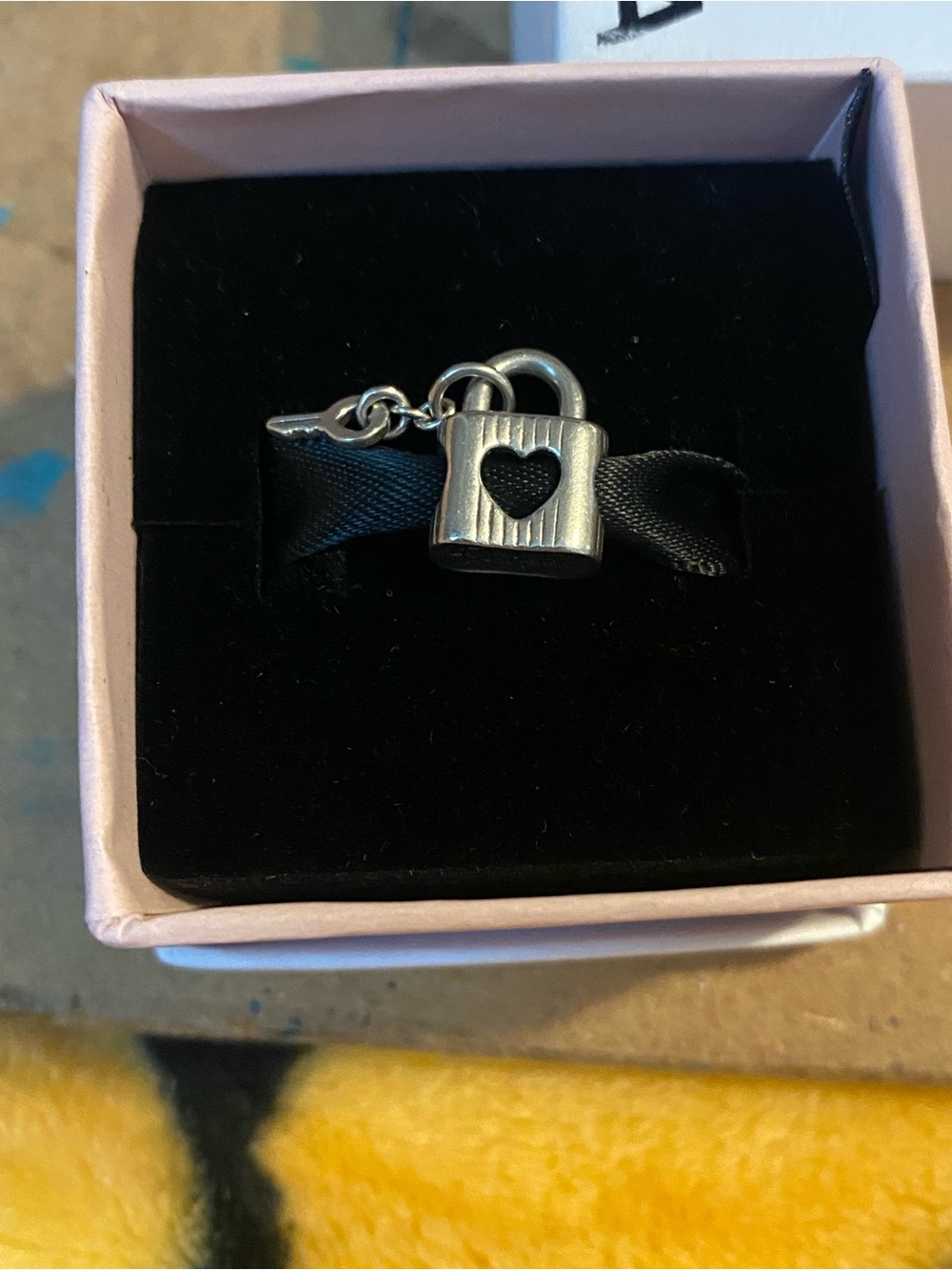 Pandora Silver Heart Padlock Charm “be mine” with dangle key.